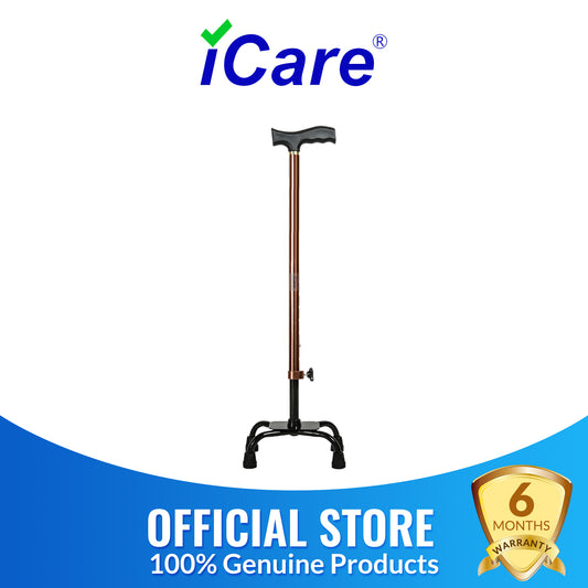 iCare® WS010 QuadPro with 4 Legs, Height Adjustable Tube, Ergonomic Handle and Anti-Slip Tips for Disabled and Elderly.