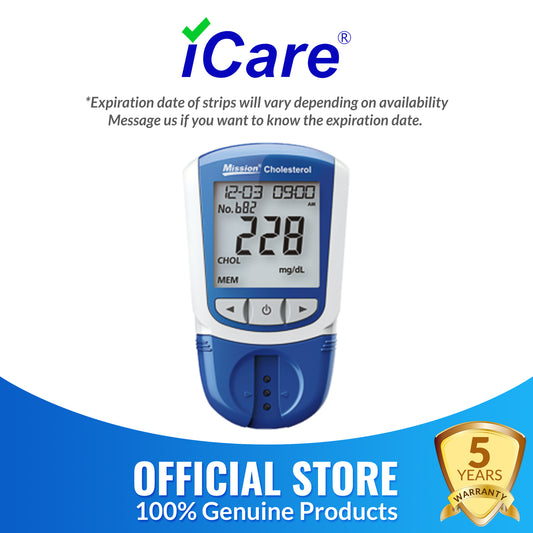 iCare Mission Cholesterol Meter for testing Total Cholesterol, High Density Lipoprotein, Triglycerides also includes Low Density Lipoprotein, CHOL/HDL ratio, and Cardiac Risk Assessment. ACON