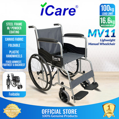 iCare MV11 Self-Propelled Steel Manual Wheelchair, Lightweight & Foldable