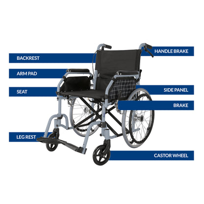 iCare® MW210 Glide Steel Manual Wheelchair with Handle brakes, Folding Anti-Slip Pedals and Self-Propel Design for Disabled and Elderly