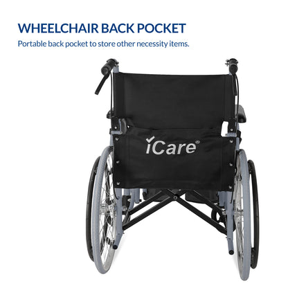 iCare® MW210 Glide Steel Manual Wheelchair with Handle brakes, Folding Anti-Slip Pedals and Self-Propel Design for Disabled and Elderly