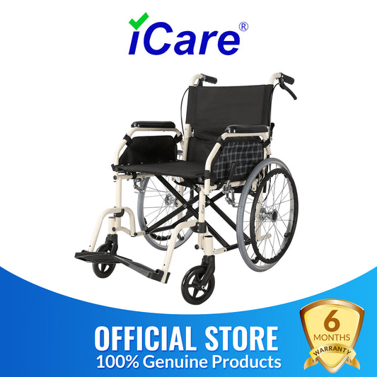iCare® MW210 Glide Steel Manual Wheelchair with Handle brakes, Folding Anti-Slip Pedals and Self-Propel Design for Disabled and Elderly