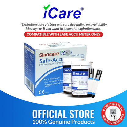 iCare® Safe Accu Glucose Test Strips COMPATIBLE WITH SAFE ACCU GLUCOSE METER ONLY