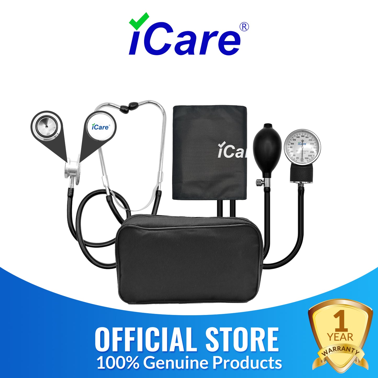 iCare AN06 Aneroid Sphygmomanometer with Dual Head Stethoscope for Blood Pressure Monitoring