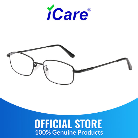 iCare RA102 Black Rectangular Glasses Metal Frame, Memory Titanium Temples and CR39 HD Reading Lenses with Acetate Tips
