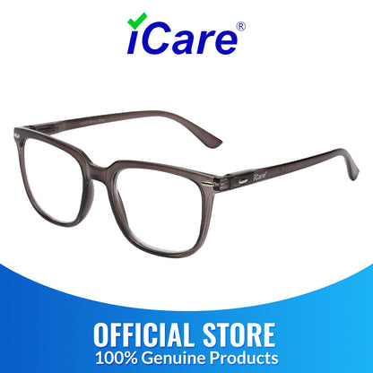 iCare RA301 Shiny Grey Square Reading Glasses PC Frame, PC Temples and Grade A AC Lenses