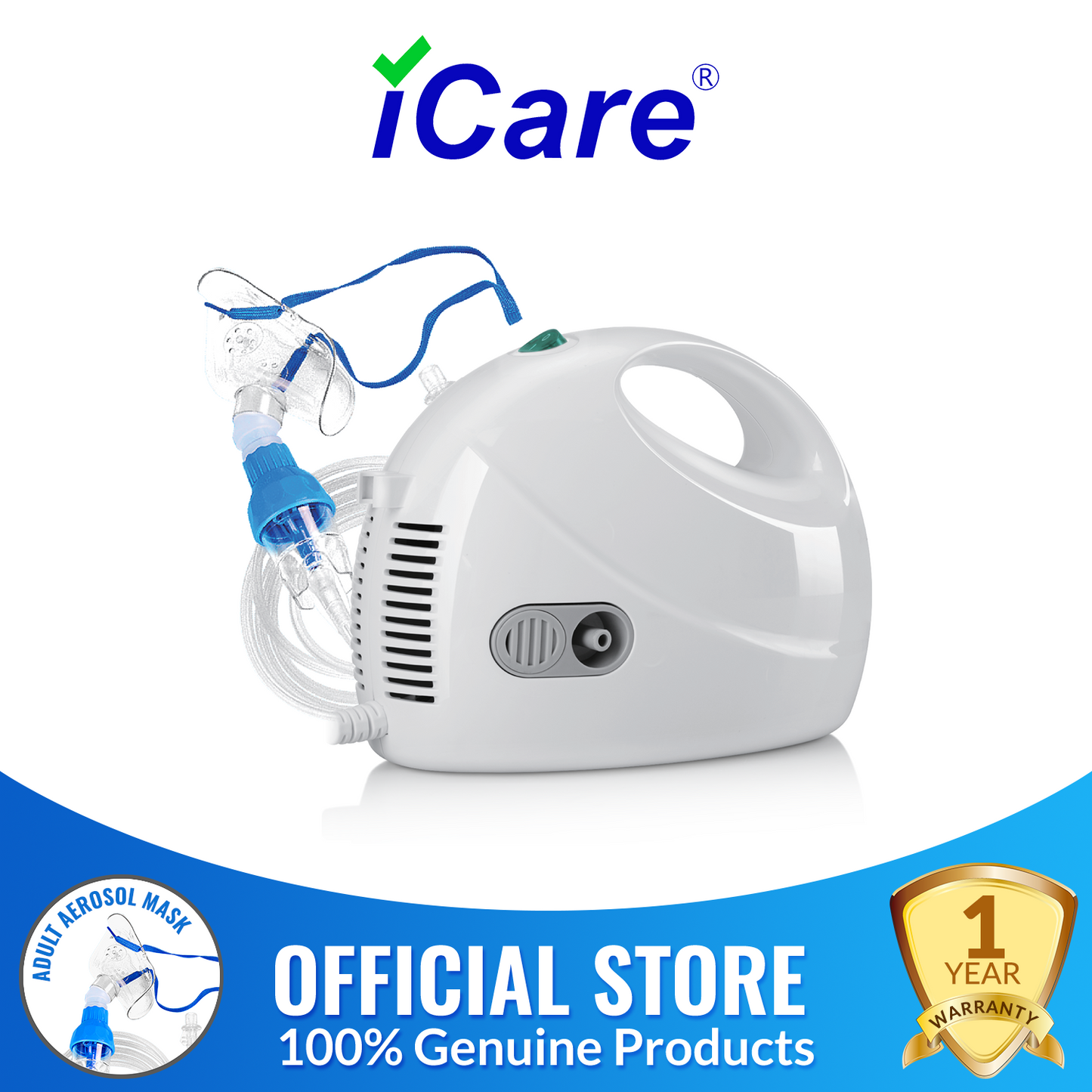 iCare N33 AeroCare Compressor Nebulizer with Adult-Size Mask Nebulizer Kit