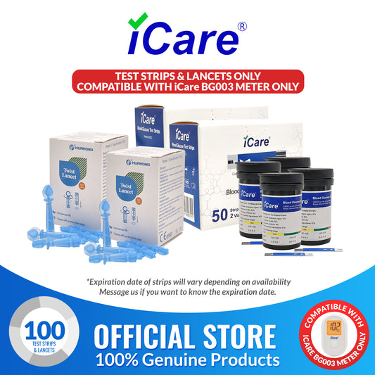 iCare BS003 100pcs Test Strips & 100pcs Lancets Compatible with BG003 Blood Glucose Meter ONLY