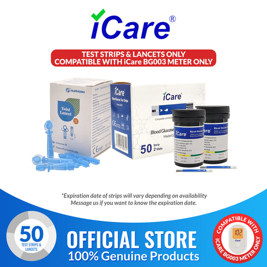 iCare BS003 50pcs Test Strips & 50pcs Lancets Compatible with  BG003 Blood Glucose Meter ONLY