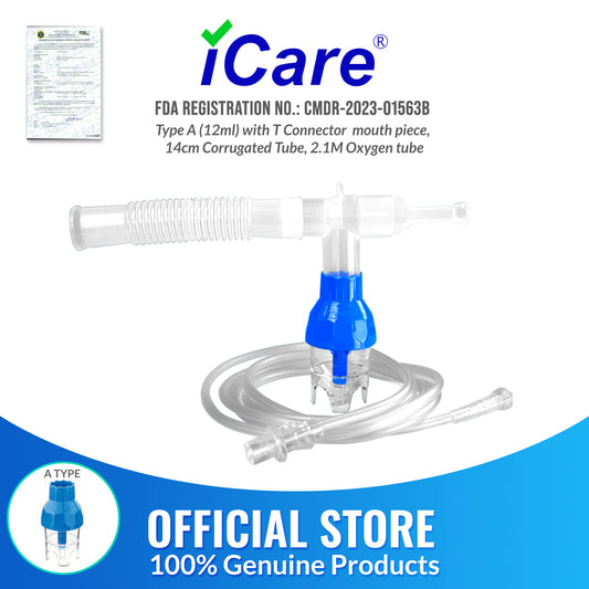 iCare® NM06-003 (12mL) Nebulizer Kit with T Connector, Mouth Piece, 14cm Corrugated Tube, 2.1m Oxygen Tube