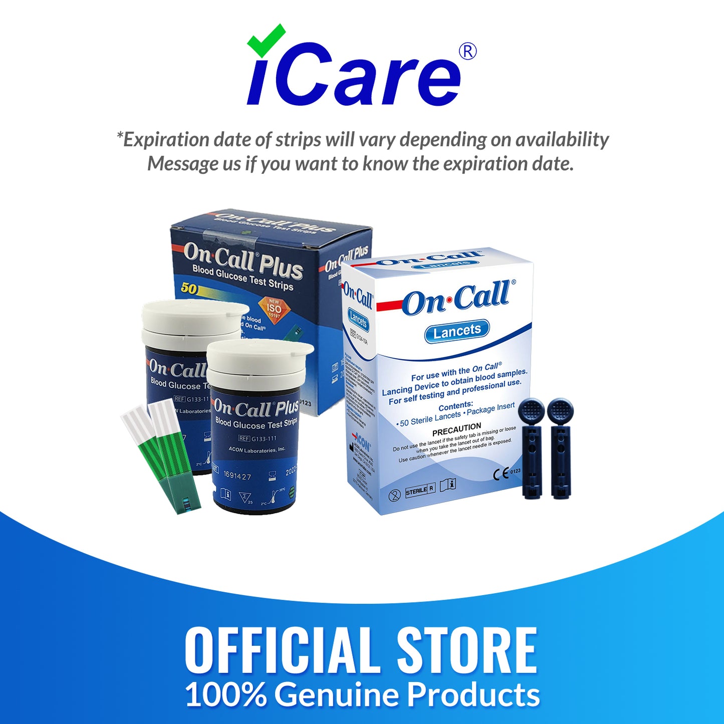 iCare® On Call EZII Test Strips 25/50/100 Pieces in Vial with Free Sterile Lancets➜ ONLY COMPATIBLE WITH EZII GLUCOSE METER