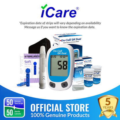 iCare® On Call GK Dual 2 in 1 Blood Glucose and Ketone Meter - with Test Strips and Lancets