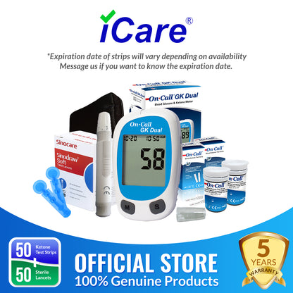 iCare® On Call GK Dual 2 in 1 Blood Glucose and Ketone Meter - with Test Strips and Lancets