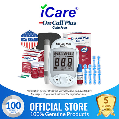 iCare® On Call Plus Code Free Blood Glucose Meter (COMPLETE SET) Blood Sugar Monitoring Kit