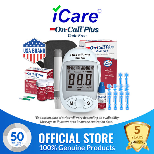 iCare OnCall Plus Code-Free Glucose Meter with 50 Test Strips and 60 Lancets