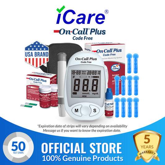 iCare OnCall Plus Code-Free Glucose Meter with 50 Test Strips and 60 Lancets