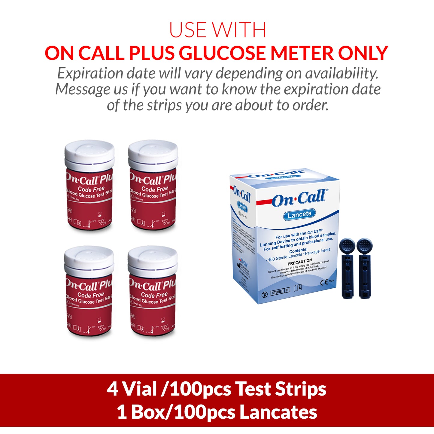 iCare® On Call Plus Code Free Test Strips and Lancets ONLY COMPATIBLE WITH On Call Plus (Code-Free) GLUCOSE METER SA