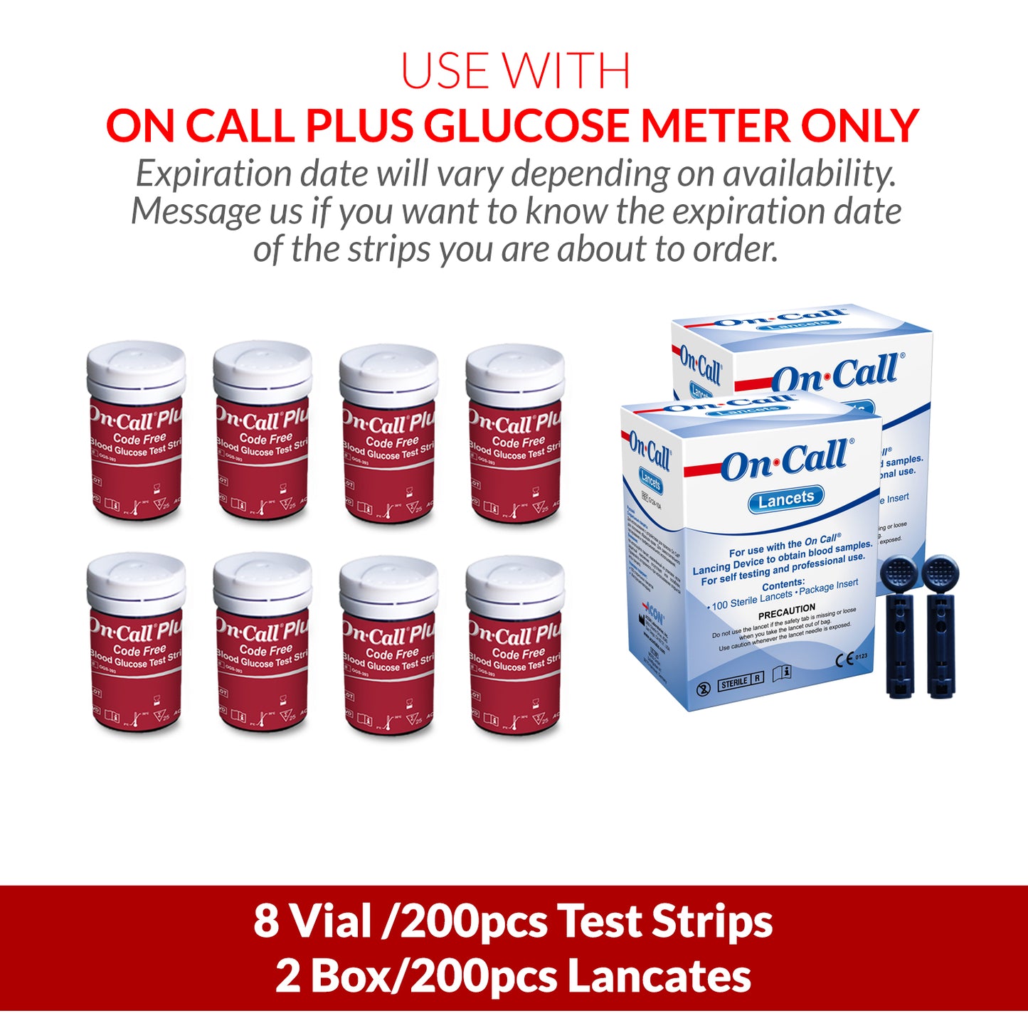 iCare® On Call Plus Code Free Test Strips and Lancets ONLY COMPATIBLE WITH On Call Plus (Code-Free) GLUCOSE METER SA