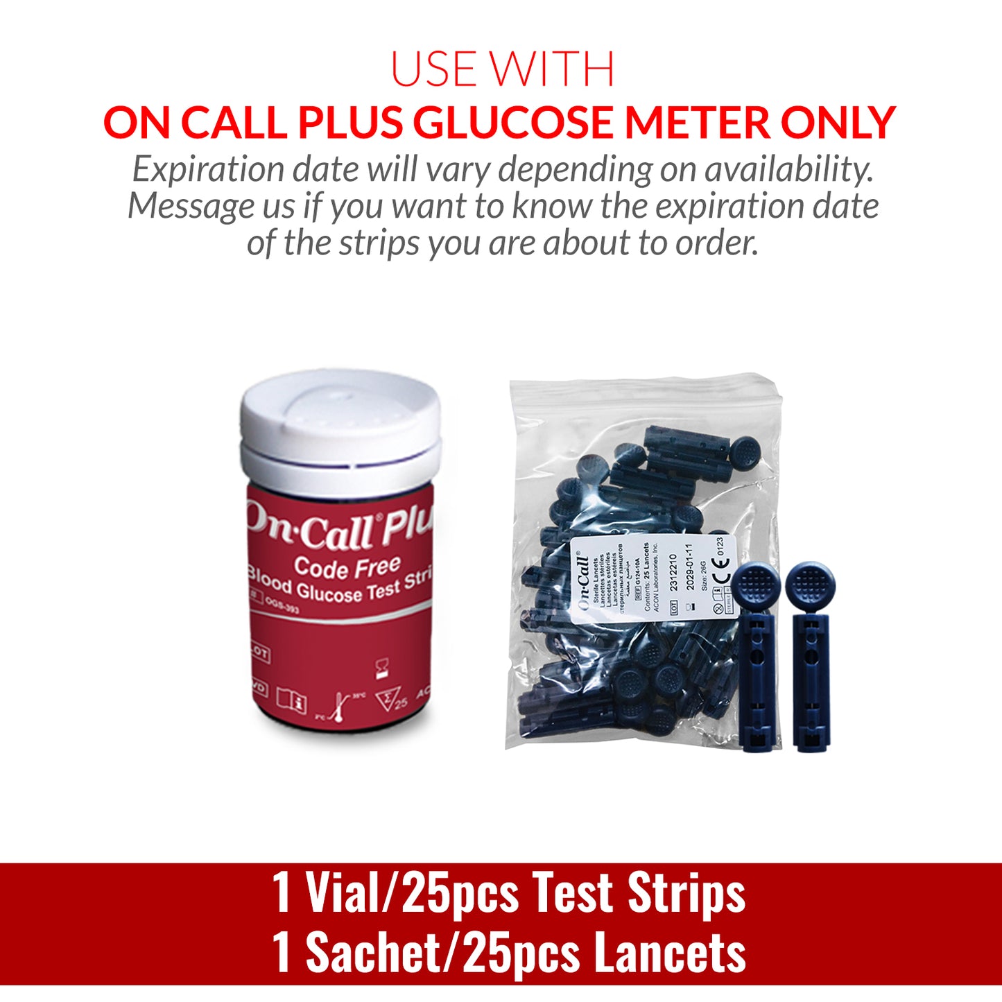 iCare® On Call Plus Code Free Test Strips and Lancets ONLY COMPATIBLE WITH On Call Plus (Code-Free) GLUCOSE METER SA
