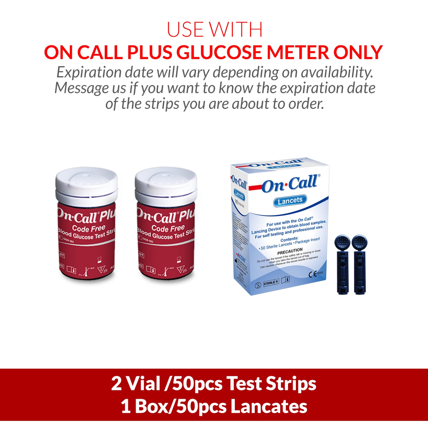 iCare® On Call Plus Code Free Test Strips and Lancets ONLY COMPATIBLE WITH On Call Plus (Code-Free) GLUCOSE METER SA