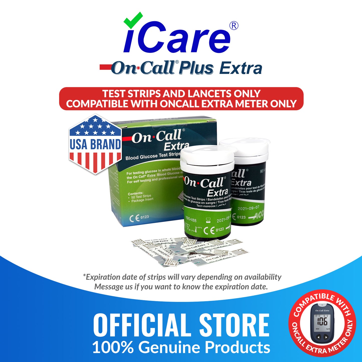 iCare® On Call® Extra Test Strips 25/50pcs iCare COMPATIBLE ONLY WITH ONCALL EXTRA METER