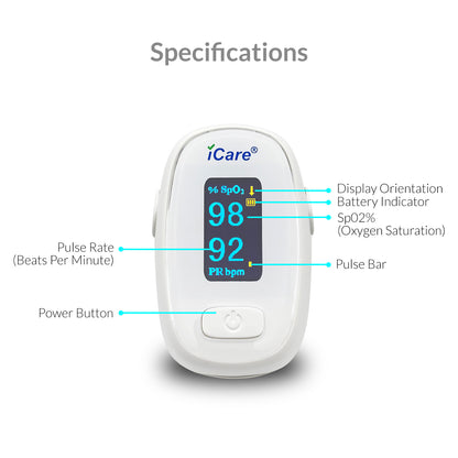 iCare OX005 Fingertip Pulse Oximeter with Spo2 and Pulse Rate Reading For Ages 2 years old and Up