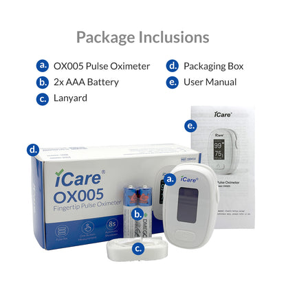 iCare OX005 Fingertip Pulse Oximeter with Spo2 and Pulse Rate Reading For Ages 2 years old and Up