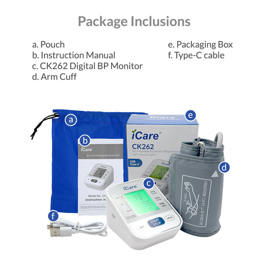 iCare CK262 Rechargeable Automatic Blood Pressure Monitor with Voice Broadcast and Light Indicator