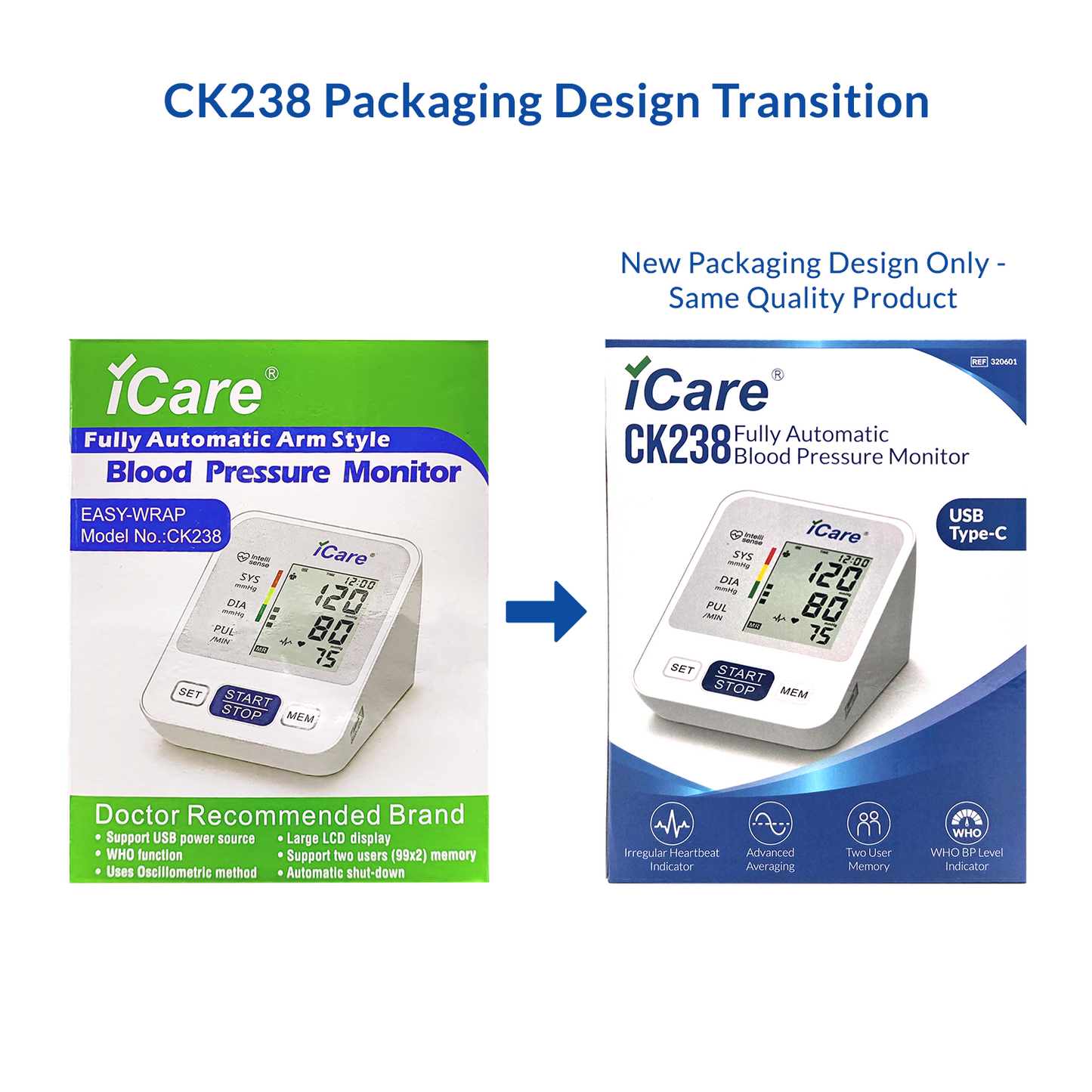 iCare® CK238 Automatic Digital Blood Pressure Monitor / Digital Sphygmomanometer  Small arm cuff 22-32cm