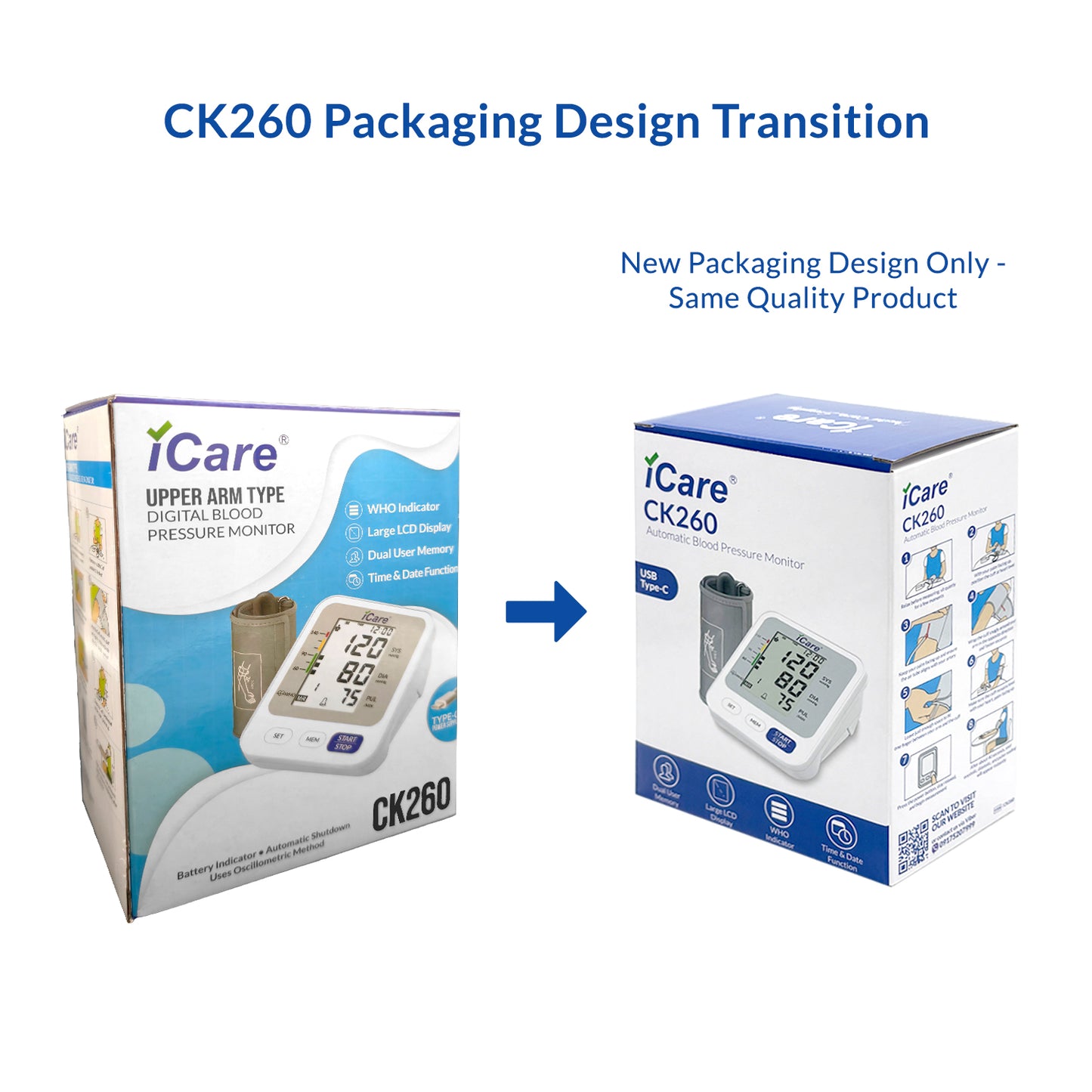 iCare CK260 USB Powered Automatic Digital Blood Pressure Monitor, Small 22-32cm Arm Cuff