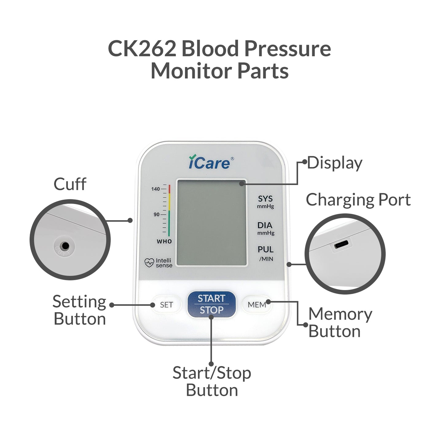 iCare CK262 Rechargeable Automatic Blood Pressure Monitor with Voice Broadcast and Light Indicator