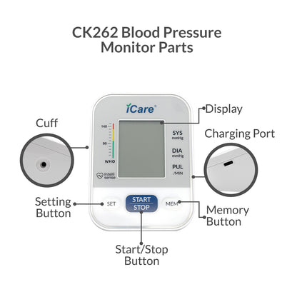 iCare Bundle Deal 30 OCP50 Glucose Meter + CK262 Digital BP Monitor, Blood Sugar Kit with Blood Pressure Monitor Bundle