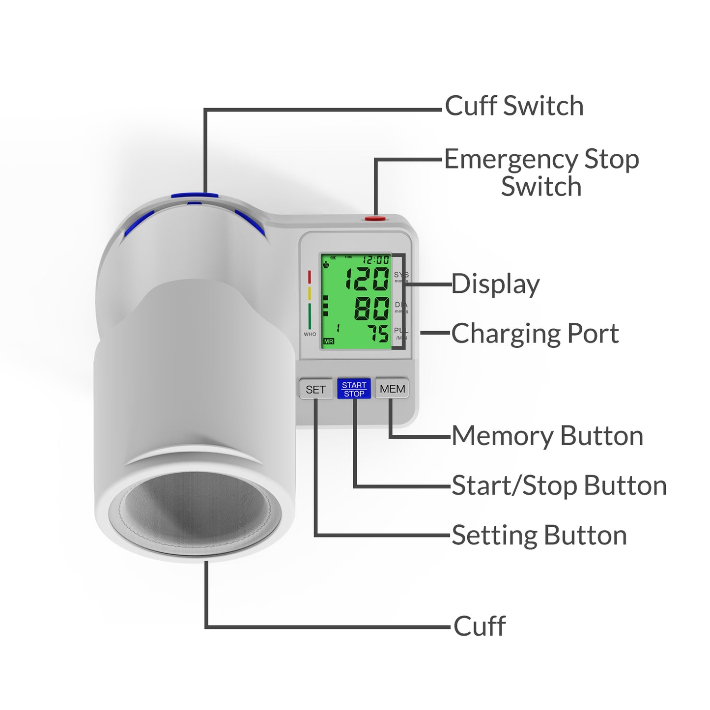 iCare BK38 Rechargeable Blood Pressure Monitor Digital Arm-Barrel Type Size 22-36cm Cuff BP Monitor