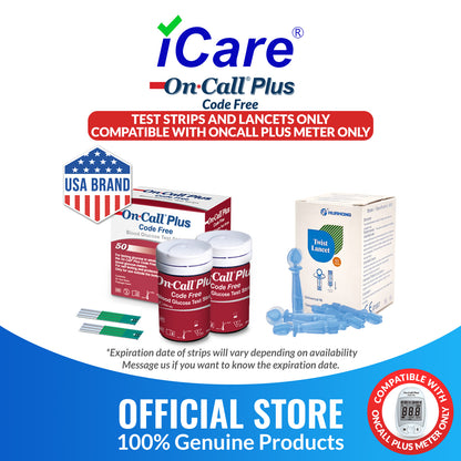 iCare® On Call Plus Code Free Test Strips and Lancets ONLY COMPATIBLE WITH On Call Plus (Code-Free) GLUCOSE METER SA