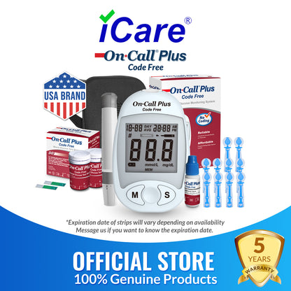 iCare® On Call Plus Code Free Blood Glucose Meter (COMPLETE SET) Blood Sugar Monitoring Kit