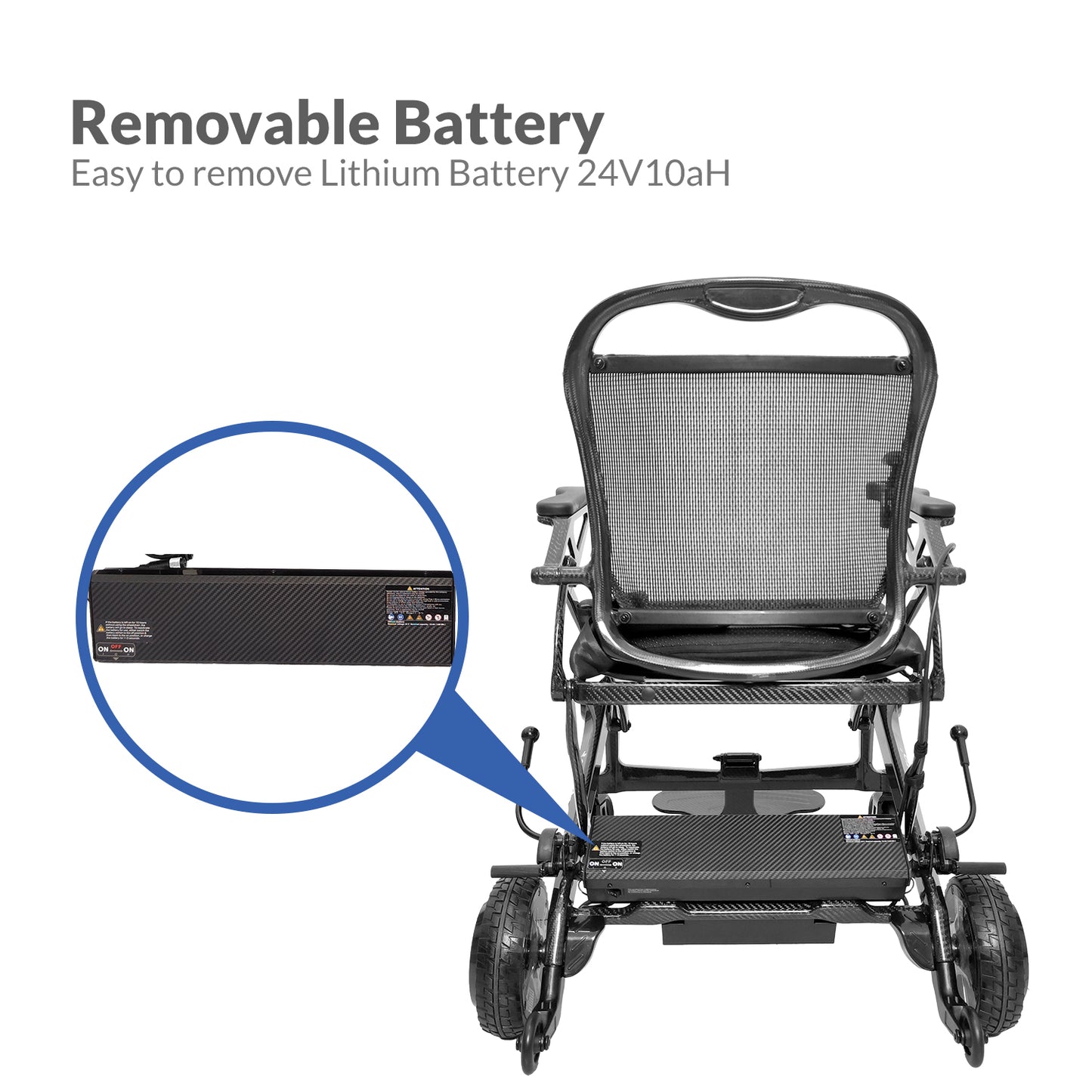 iCare EX950 Lightweight Foldable Electric Wheelchair with Carbon Fiber Frame with Removable Lithium Battery Aircraft Friendly