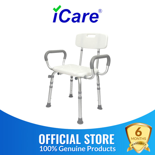 iCare SC210 Aluminum Shower Chair with Armrests Adjustable Height Non-Slip Rubber Feet for Bathing Support