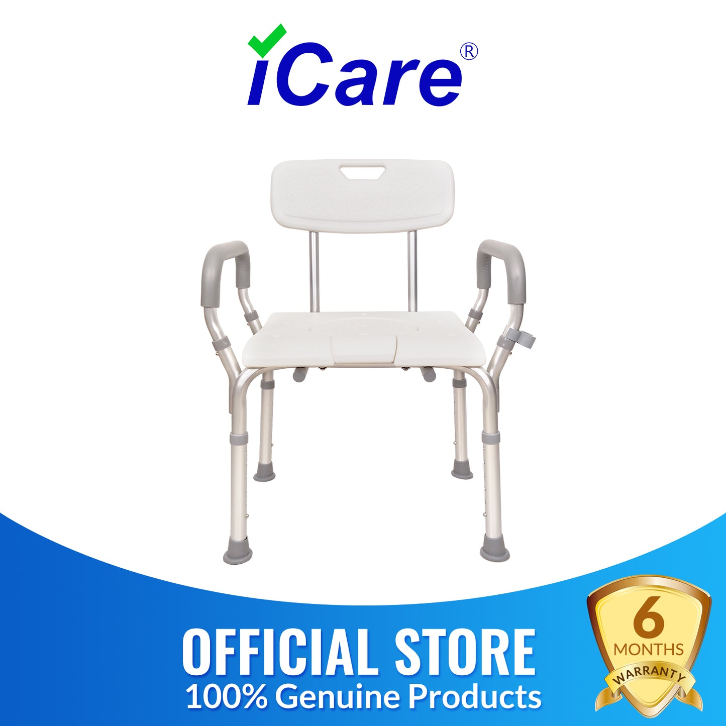 iCare® SC210 DualEase Aluminum Shower Chair Convertible to Commode, Rust Resistant Materials, and Lightweight for Disabled and Elderly