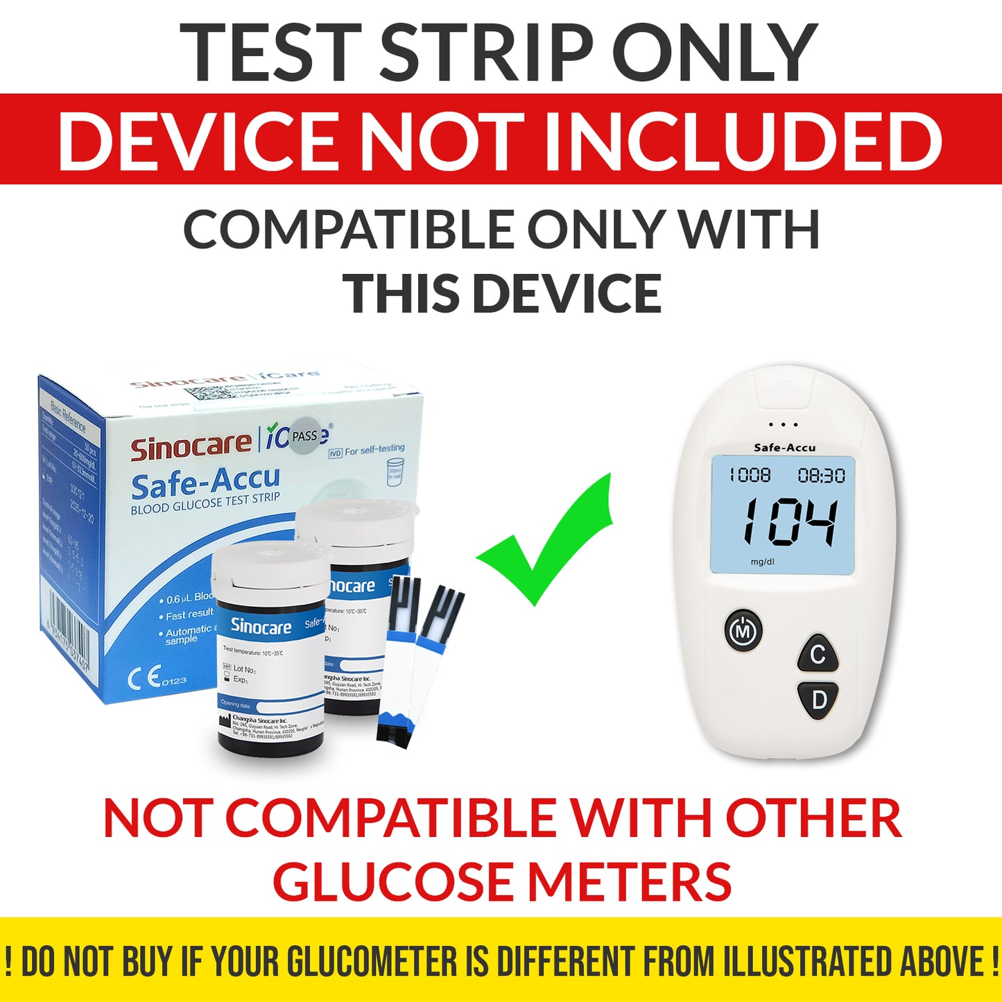 iCare® Safe Accu Glucose Test Strips COMPATIBLE WITH SAFE ACCU GLUCOSE METER ONLY