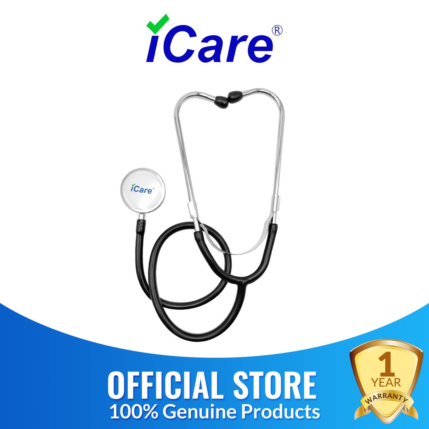 iCare AN03 Single head Aluminum Stethoscope with Soft Earbuds and Flexible Tubing
