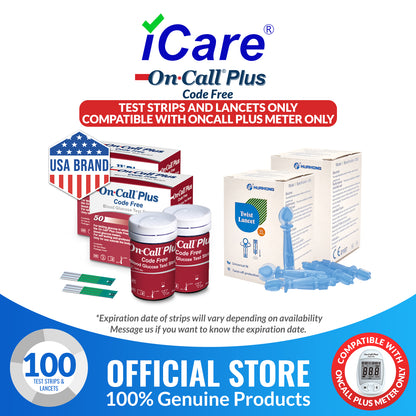 iCare® On Call Plus Code Free Test Strips and Lancets ONLY COMPATIBLE WITH On Call Plus (Code-Free) GLUCOSE METER SA