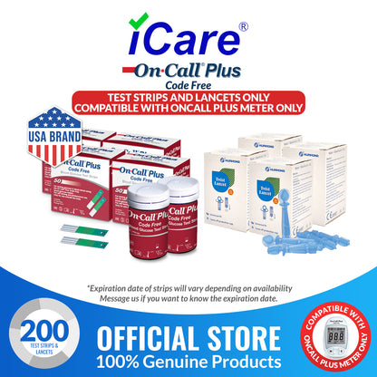 iCare® On Call Plus Code Free Test Strips and Lancets ONLY COMPATIBLE WITH On Call Plus (Code-Free) GLUCOSE METER SA