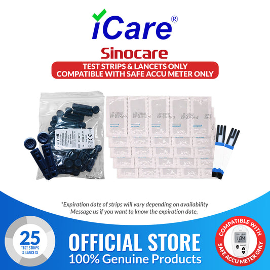 iCare® Safe Accu 25pcs Individually Packed Glucose Test Strips with 25pcs Sterile Lancets SA