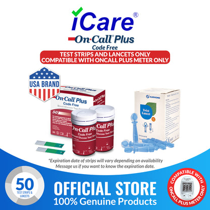 iCare® On Call Plus Code Free Test Strips and Lancets ONLY COMPATIBLE WITH On Call Plus (Code-Free) GLUCOSE METER SA