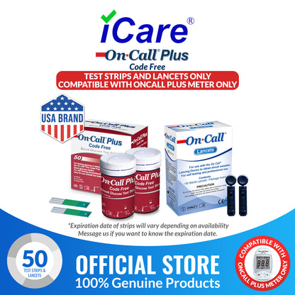iCare® On Call Plus Code Free Test Strips and Lancets ONLY COMPATIBLE WITH On Call Plus (Code-Free) GLUCOSE METER SA