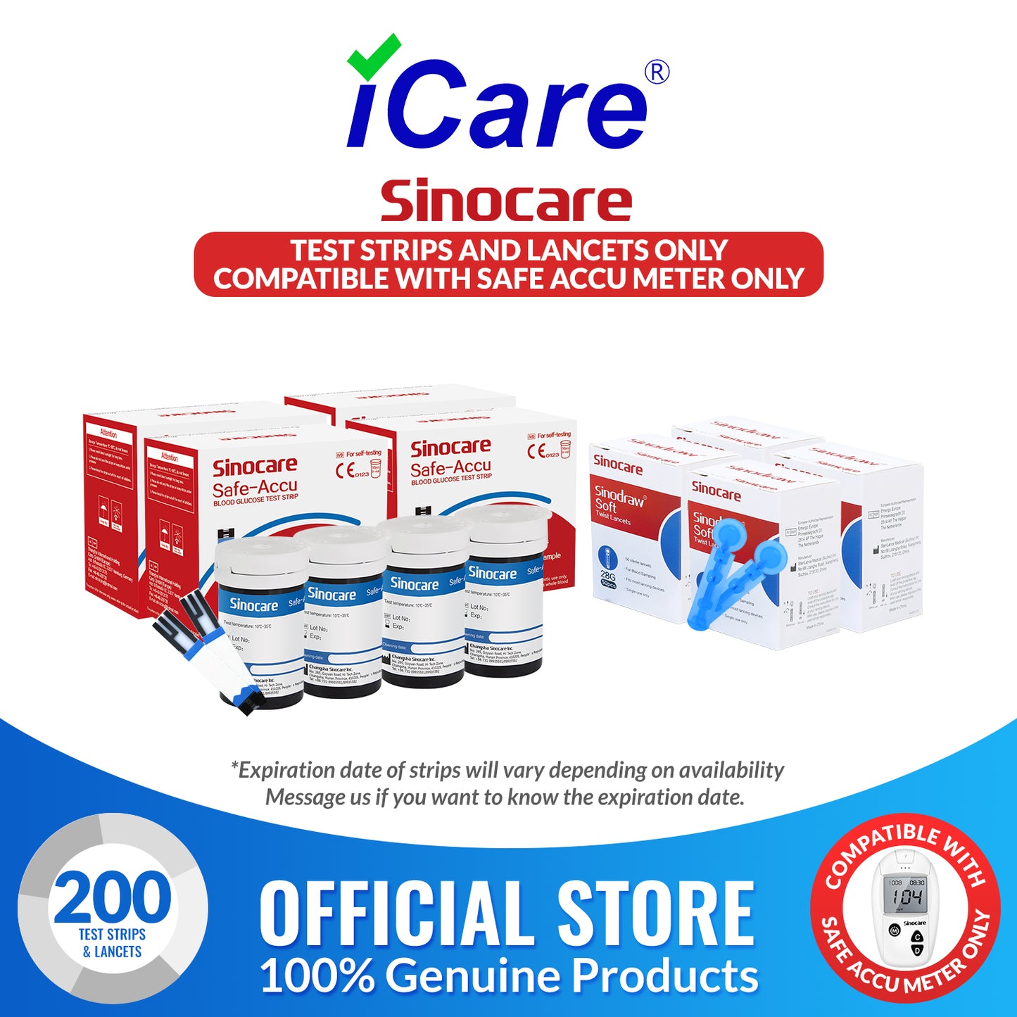 iCare® Safe Accu Glucose Test Strips & Lancets COMPATIBLE WITH SAFE ACCU GLUCOSE METER ONLY