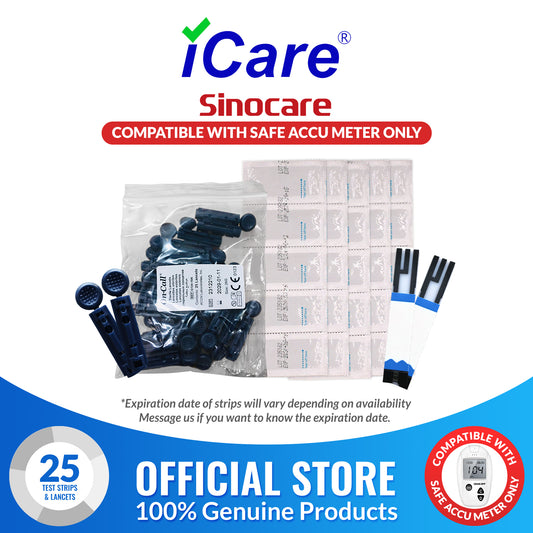 iCare® Safe Accu 25pcs Individually Packed Glucose Test Strips with 25pcs Sterile Lancets SA