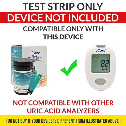 iCare U-T25 Uric Acid Test Strips 25pcs with Lancets 25pcs for iCare U01 Uric Acid Analyzer Test Strips & Lancets ONLY