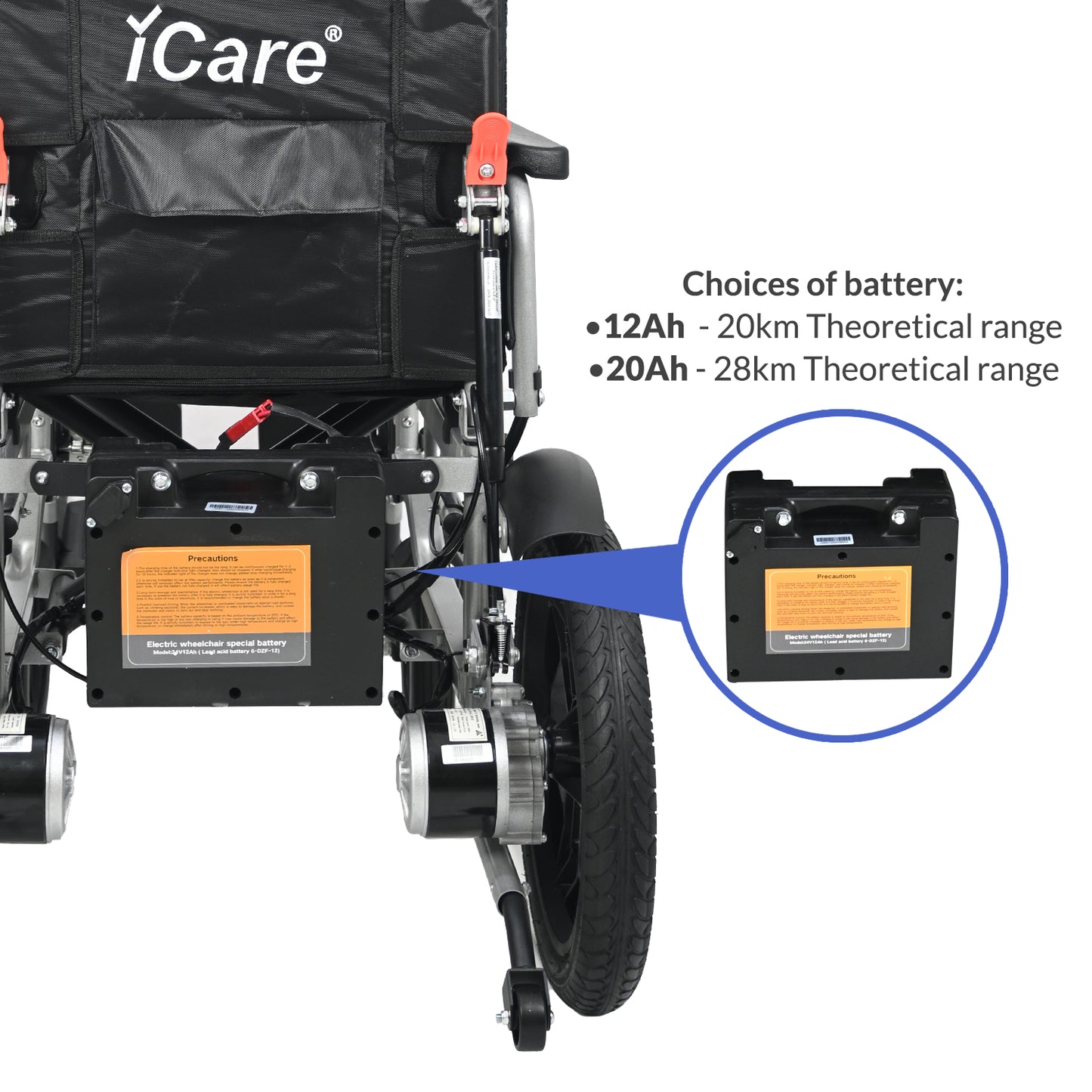 iCare® E510 Power New Model Adjustable Electric Wheelchair(110kg Load Limit, 50kg Wheelchair Weight)
