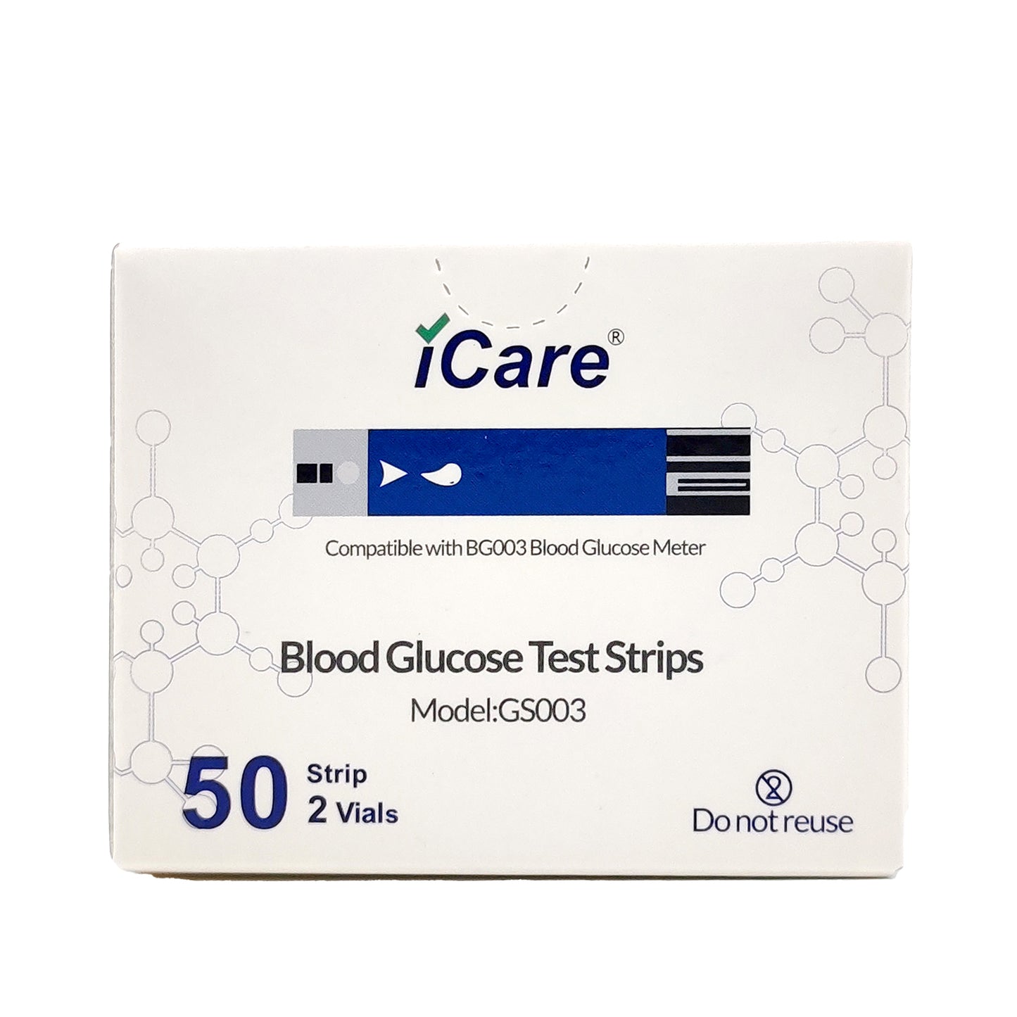 iCare 50pcs Blood Glucose Test Strips for iCare BG003 Blood Glucose Meter Compatible with BG003 Blood Glucose Meter  ONLY